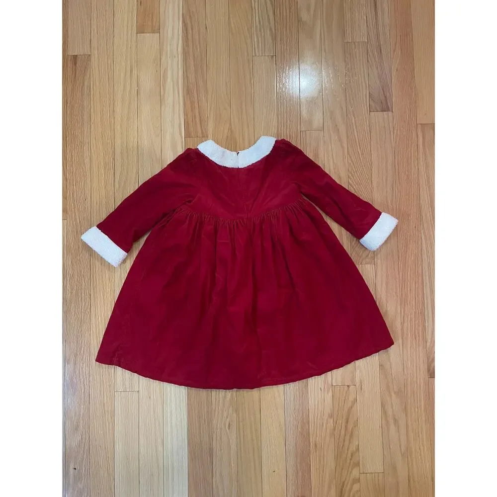 Santa Dress, Girls size 4T red courdoroy with bows and boucle, lined‎